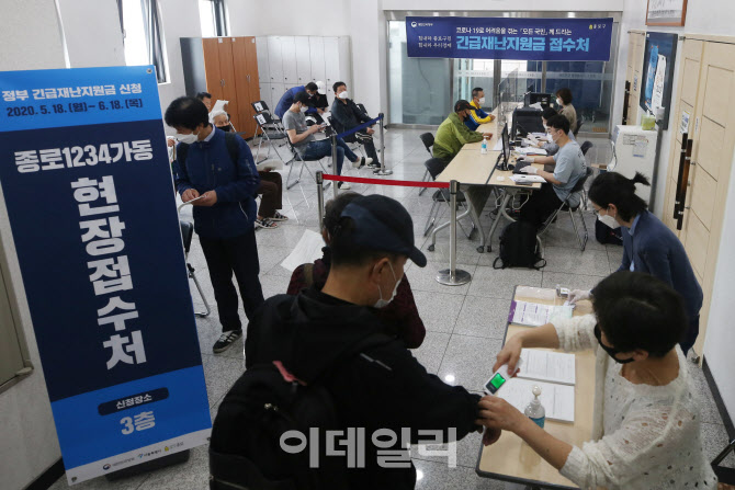 [포토]긴급재난지원금 현장 신청 첫 날 , 붐비는 접수처