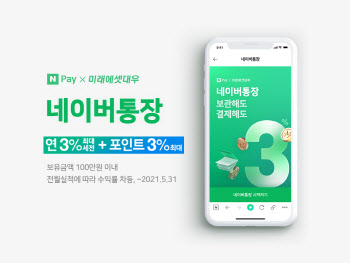 100만원까지 금리 연 3%…'네이버통장' 출시