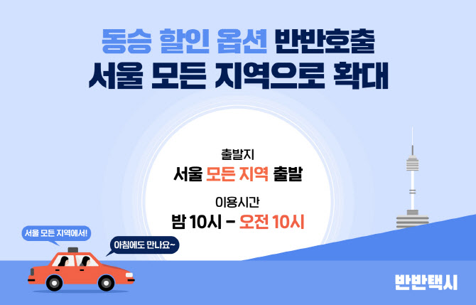 반반택시, 동승호출 서울 전 지역 확대...최대 50% 요금 할인