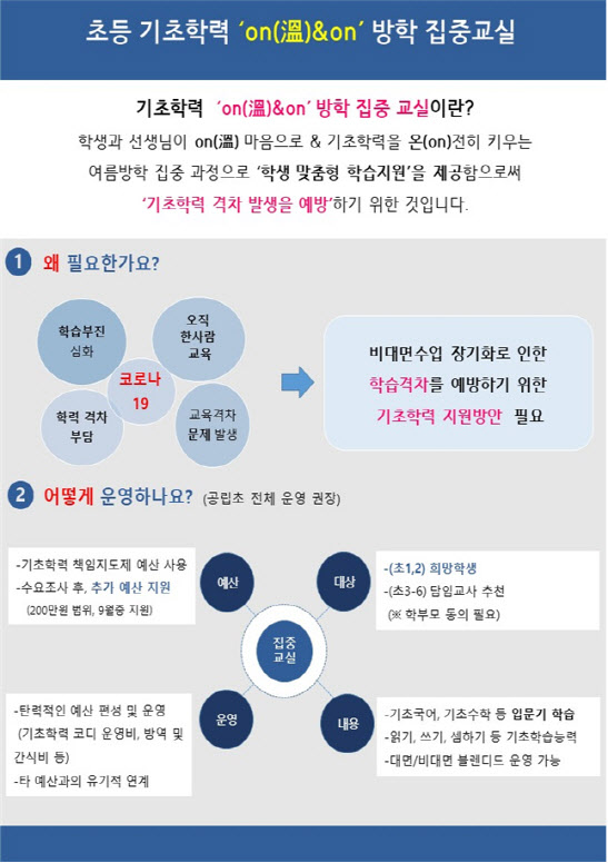 서울시교육청, 초등 기초학력 '온앤온' 방학 집중교실 운영