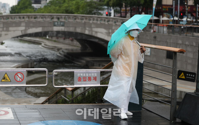 [포토]불어난 수위로 발길 되돌리는 시민들