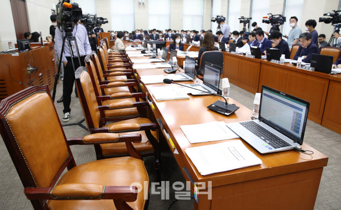 [포토]미래통합당 의원들 없이 진행하는 국회 행정안전위원회 전체회의
