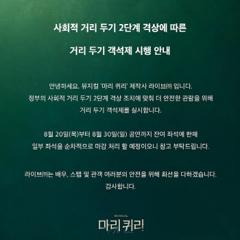 '객석 띄어 앉기'에 대학로 극장들 잔여석 판매 중단키로