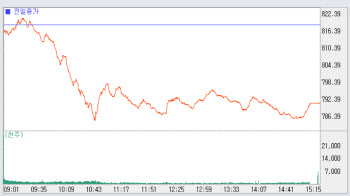 美연준 우려에 3%대 급락..790선 `턱걸이`