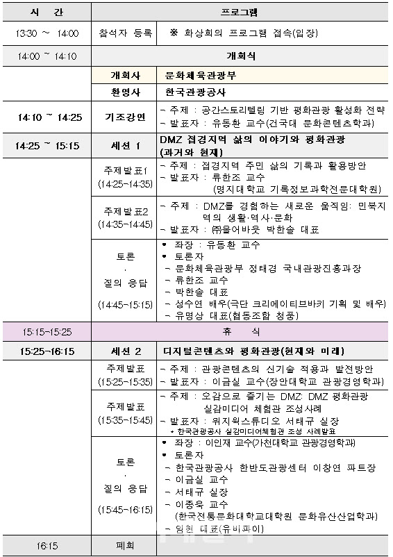 문체부, 'DMZ 평화관광 온라인 정책토론회' 16일 개최