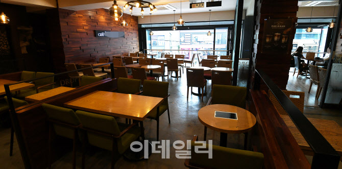 [포토]거리 두기 하향조정 첫 날, 아직은 한산한 카페