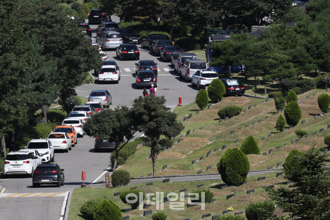 [포토]성묘객들 차량으로 붐비는 추모공원