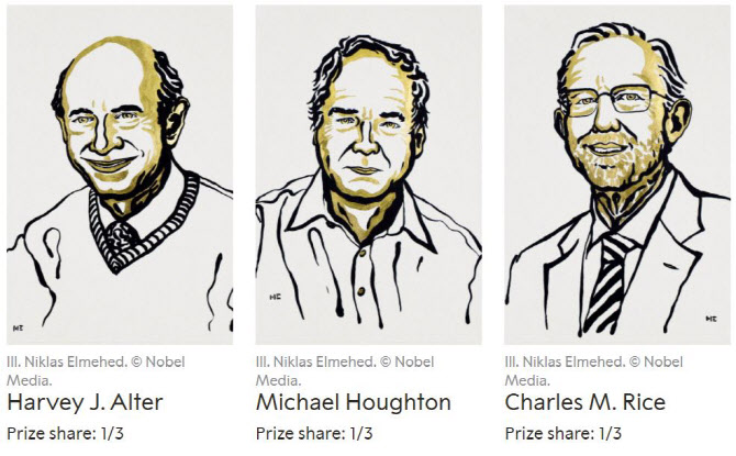 'C형 간염 바이러스 발견' 공로 3人, 노벨생리의학상 수상(종합)