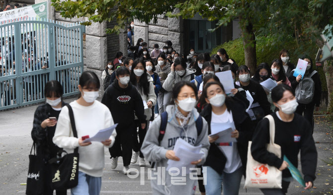 [포토]성신여대 2021학년도 수시모집 논술고사 들어서는 수험생들