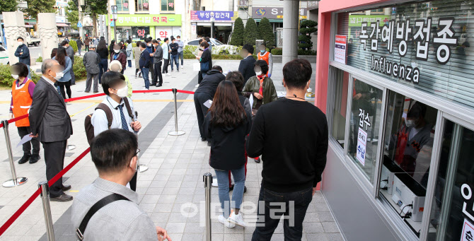 [포토]독감 백신 예방접종 대기줄