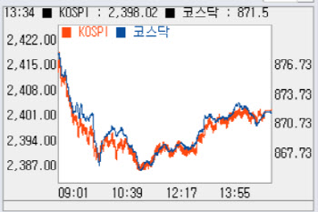 개인 나홀로 `사자`…`870선` 약보합