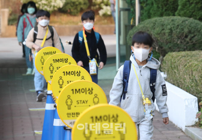 [포토]거리두며 등교하는 학생들
