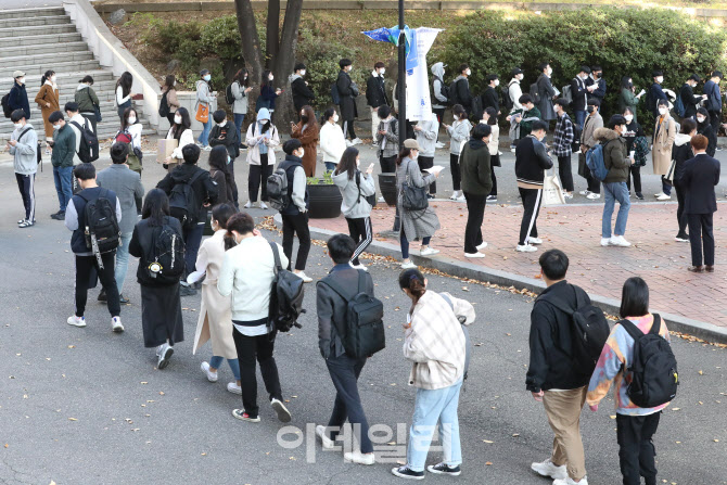 [포토]대기업 공채 시험 치르기 위해 모인 수험생들