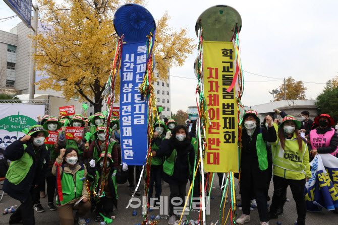 [포토] 박 터뜨리는 학교돌봄 전담사