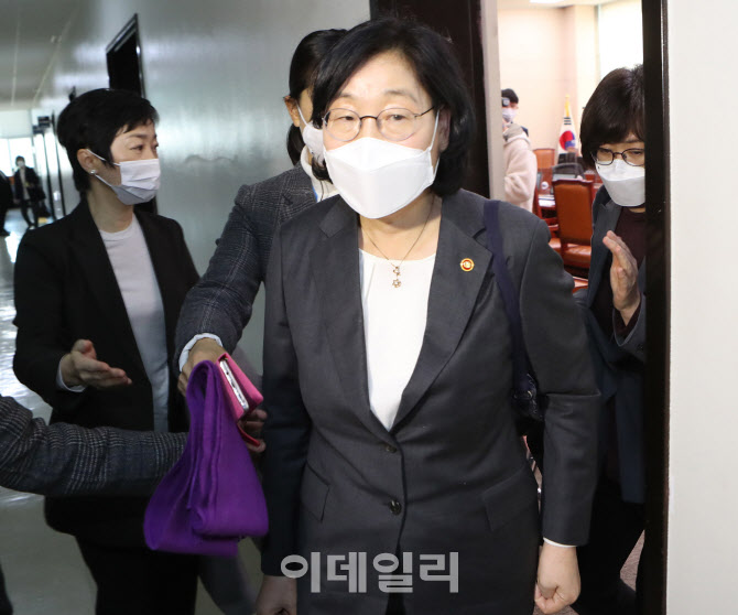 [포토]회의장 나가는 이정옥 장관, '여가위 정회'