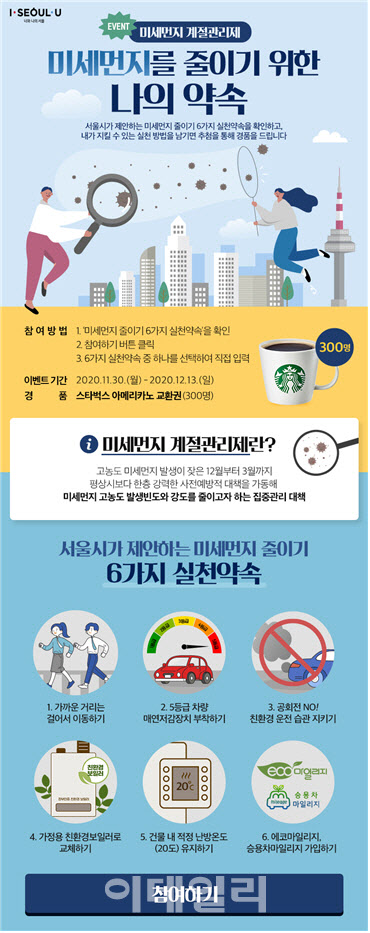 서울시 "미세먼지 계절관리제 함께해요"…온라인 이벤트 진행