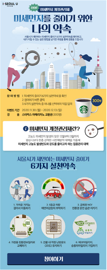 서울시 "미세먼지 계절관리제 함께해요"…온라인 이벤트 진행