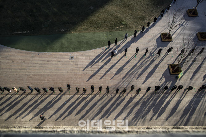 [포토]시청 앞에서 코로나19 검사 기다리는 시민들