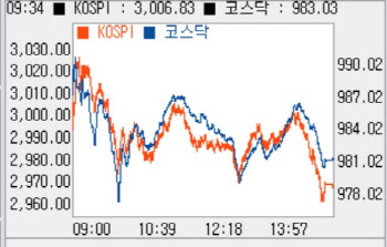 3000 뚫었지만 결국 하락…2970선 아래로