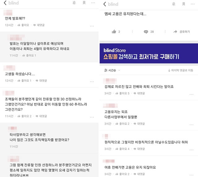 LG전자 블라인드 '시끌'···고용유지에도 직원 불안감