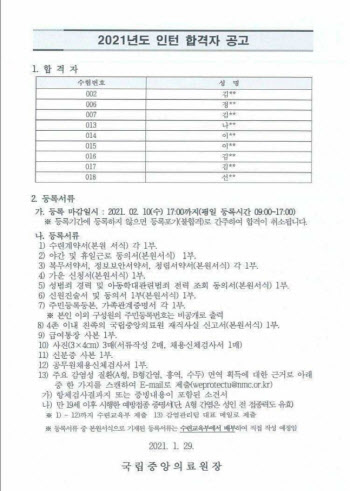 조국 딸 조민, 국립중앙의료원 인턴 불합격