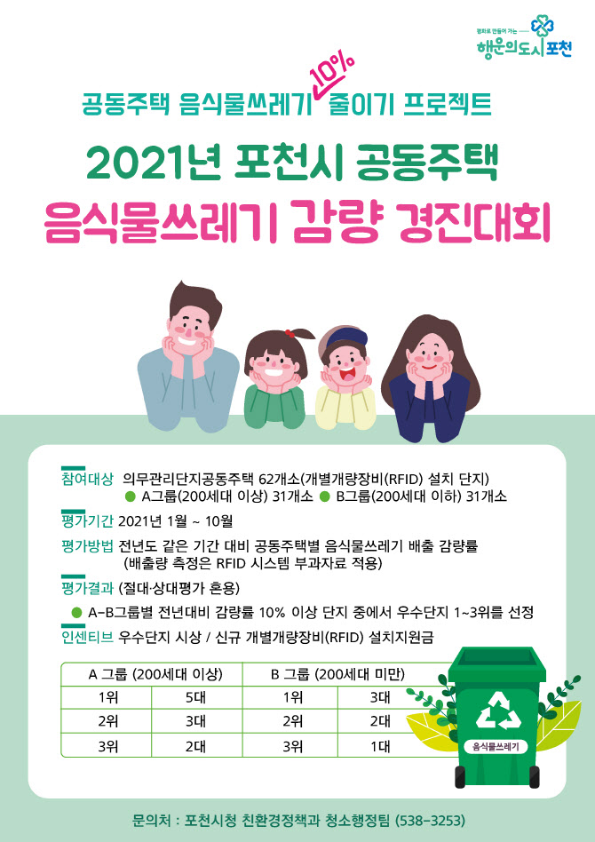 포천시, 62개 아파트단지 대상 ′음식물쓰레기 감량 경진대회′