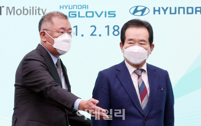 [포토]이동하는 정세균 총리-정의선 회장