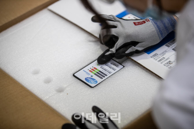 [포토]온도계 종료 버튼을 누르는 약사