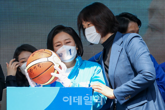 [포토]'농구공 선물 받은 박영선'