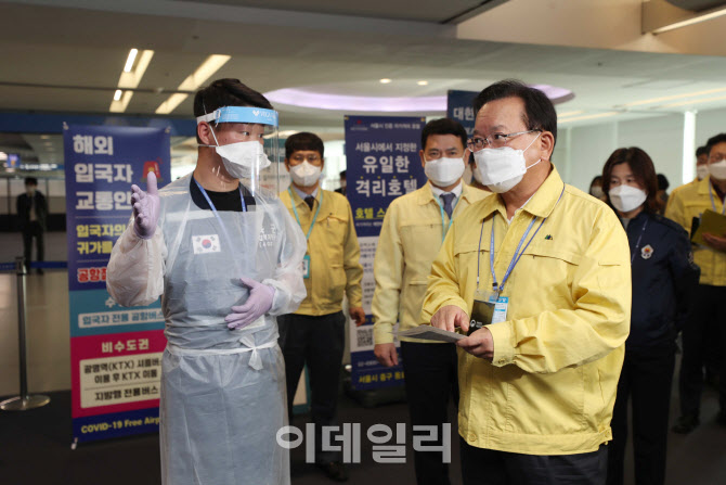 [포토]인천공항 코로나19 검역 현장 점검하는 김부겸