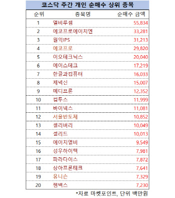 코스닥 주간 개인 순매수 1위 ‘엘비루셈’