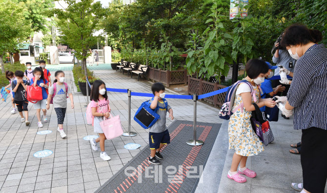 [포토]거리두기 4단계 속 초등학교 2학기 개학