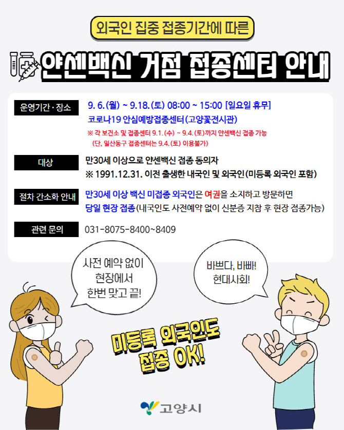 고양시, 6~18일 꽃전시관에 얀센백신 접종센터 운영