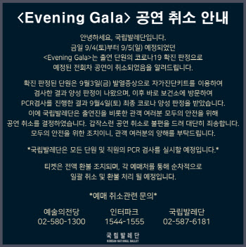 국립발레단, 단원 코로나19 확진으로 '이브닝 갈라' 취소