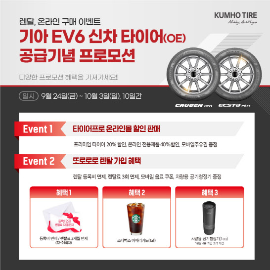 금호타이어, EV6 신차용 타이어 공급 기념 프로모션 실시