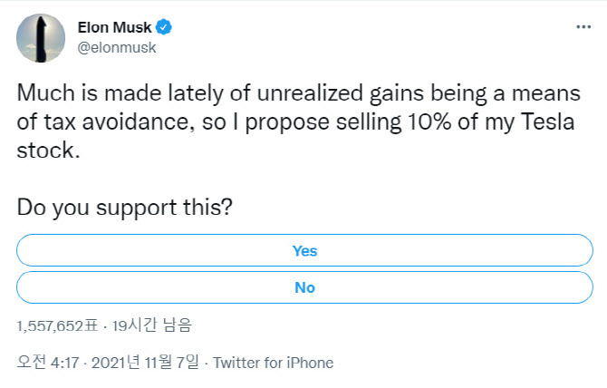 "주식 10%만 팔까"…머스크, 트위터서 설문조사