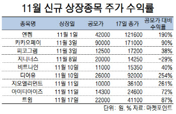 지루한 증시에 눈에 띄는 새내기株…세자릿수 수익률