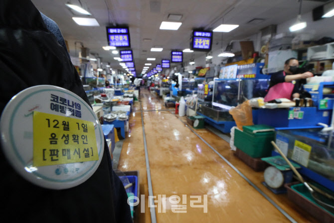 [포토]음성 확인 후 영업하는 노량진 수산시장 상인들