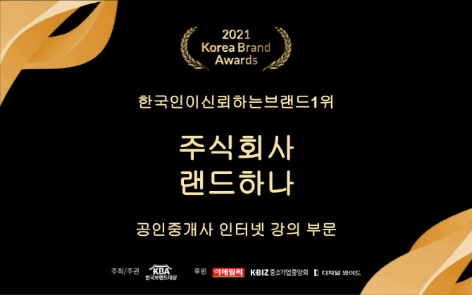 랜드하나, '한국인이신뢰하는브랜드1위' 공인중개사 인터넷 강의 부문 대상 수상