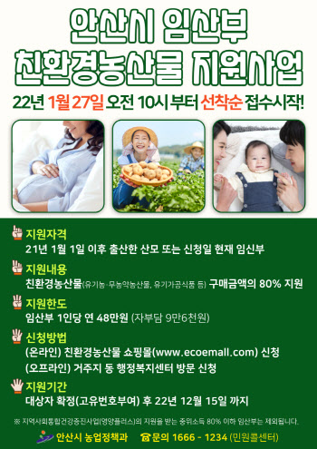 안산시, 산모·임산부 ‘친환경농산물 구입비’ 선착순 지원