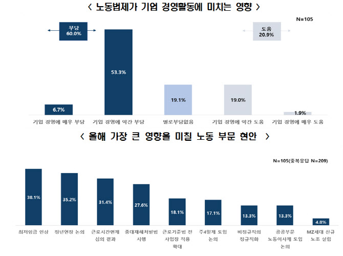 기업 60% "韓 노동법제, 경영에 부담"…개선 1순위는 '중대재해법'