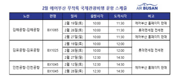 에어부산, 2월 무착륙 국제관광비행 인천 포함 8회 운항