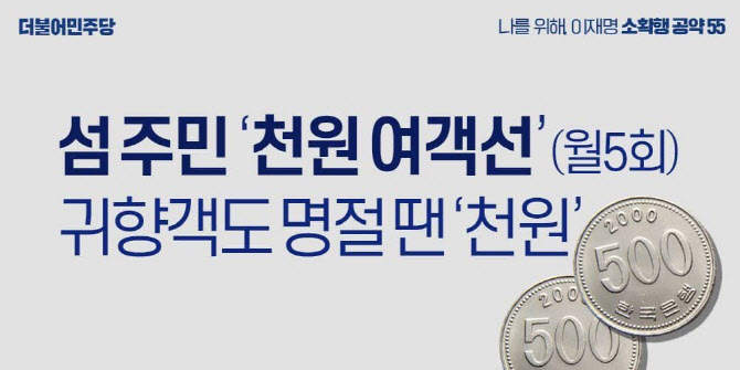 이재명 "섬주민 월 5회 '천원 여객선'…귀향객도 명절땐 '천원"