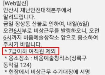"산불 비상근무, 단 '7급 이하 여직원'은 제외합니다"…왜?