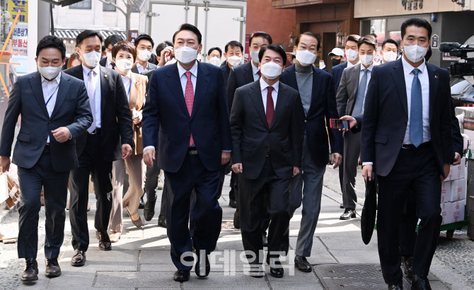 [포토]윤석열 대통령 당선인, 오찬 취소 뒤 참모진과 점심식사