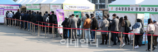 [포토]주말효과 끝나자 하루새 '더블링', 신규 확진 35만3980명