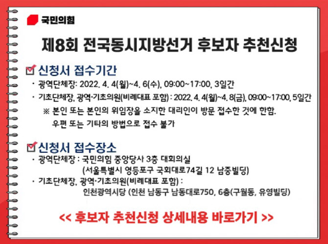 국힘 인천시당 공천관리위 구성…8일까지 후보 접수