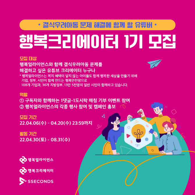 행복얼라이언스, 아동 결식문제 해결 ‘행복크리에이터’ 모집