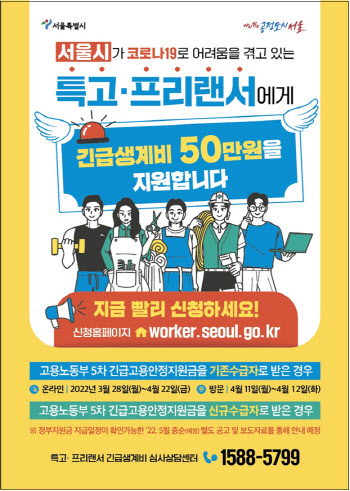 서울시, 특수근로자·프리랜서 긴급생계비 지원…현금 50만원씩