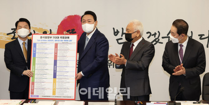 [포토]인수위가 준비한 국정과제 전달받는 윤석열 당선인